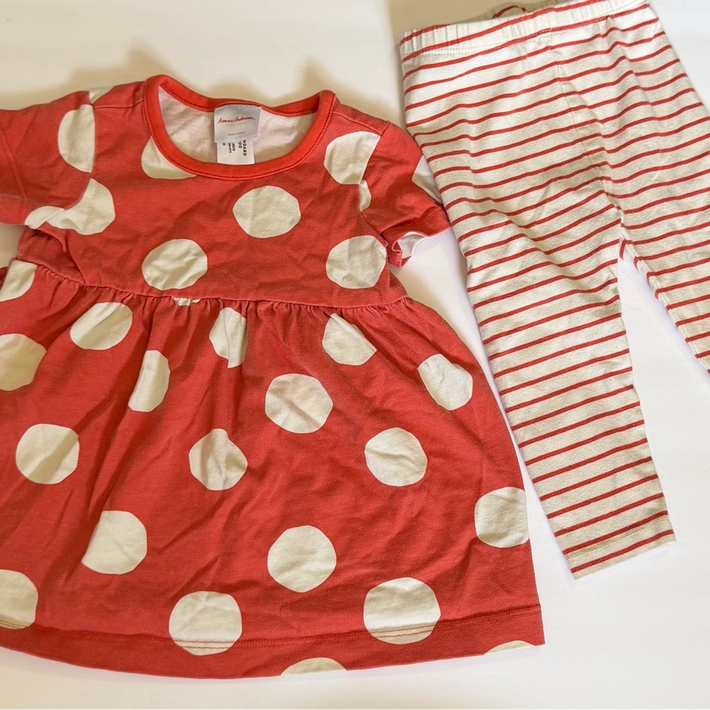 Hanna Andersson Peach Orange Polka Dot Stripes Outfit Wiggle Set 6-12 Months